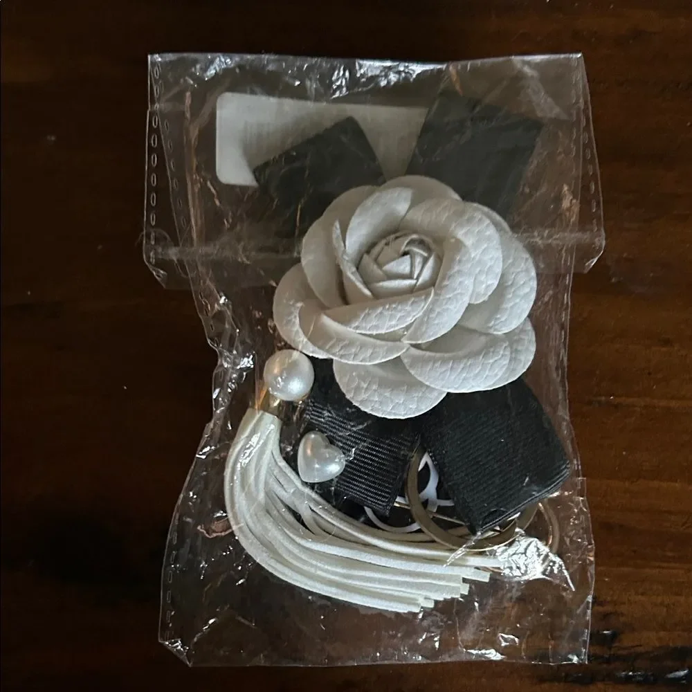 Elegant Black and White Floral Keychain